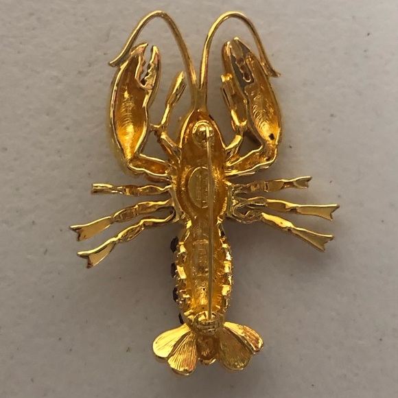 Nolan Miller Red Ruby Lobster Brooch Pin Crystal Rhinestones - Picture 5 of 9